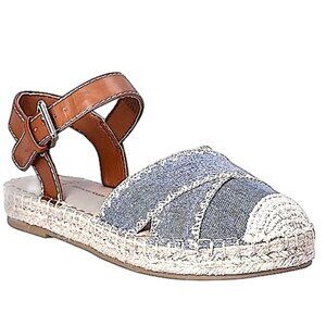 Denim Espadrille Flats With Ankle Strap Women’s Size 8 Memory Foam Footbed NEW